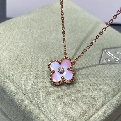 [Amore]CLOVER 15MM DIAMOND PINK MOP NECKLACE