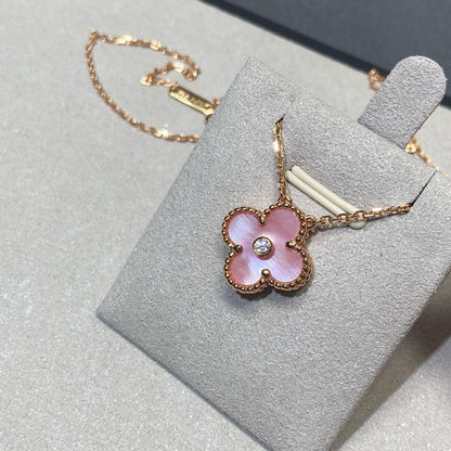 [Amore]CLOVER 15MM DIAMOND PINK MOP NECKLACE
