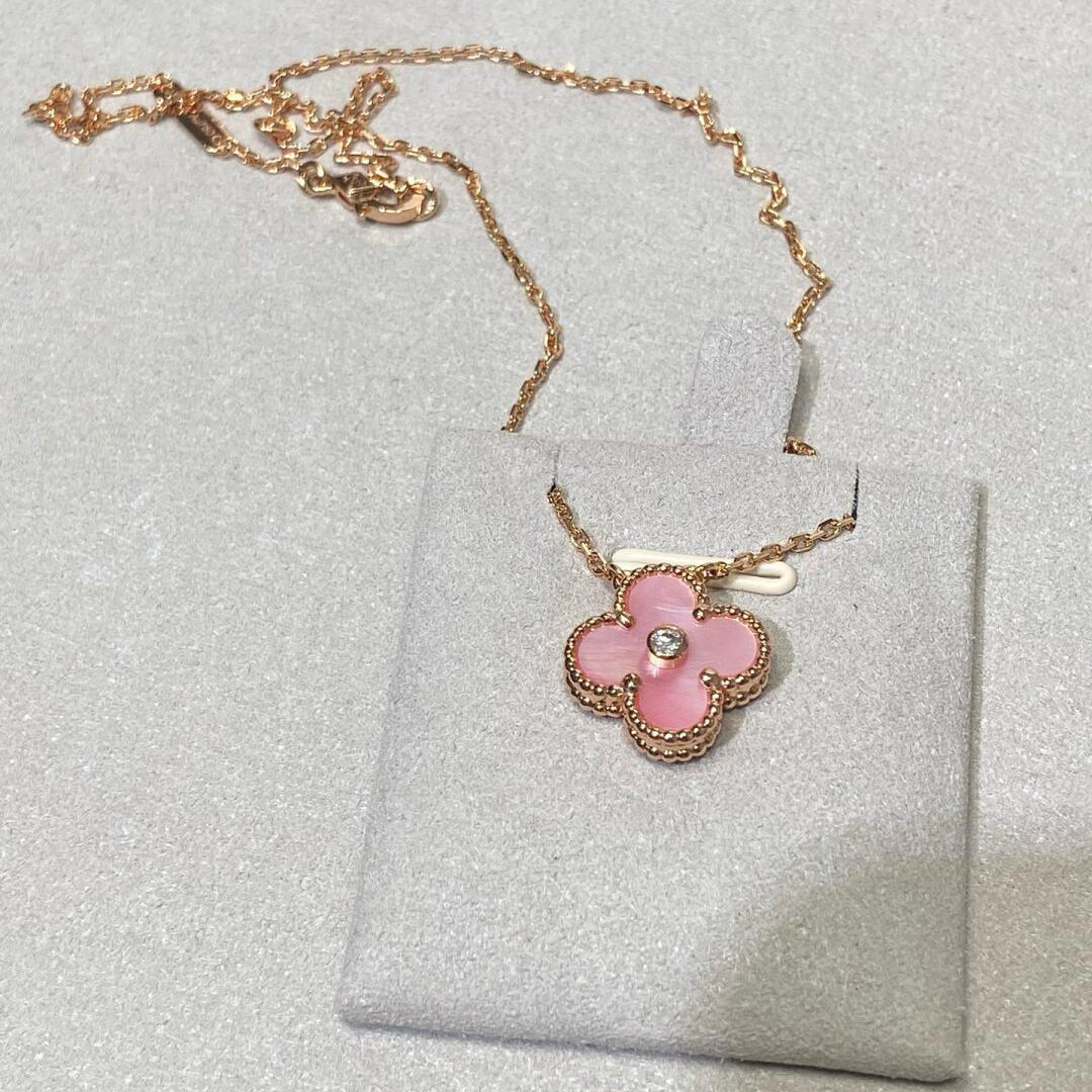 [Amore]CLOVER 15MM DIAMOND PINK MOP NECKLACE