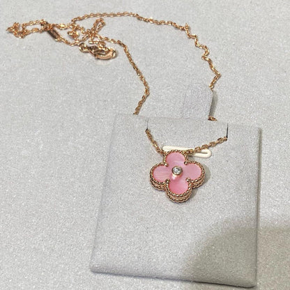 [Amore]CLOVER 15MM DIAMOND PINK MOP NECKLACE