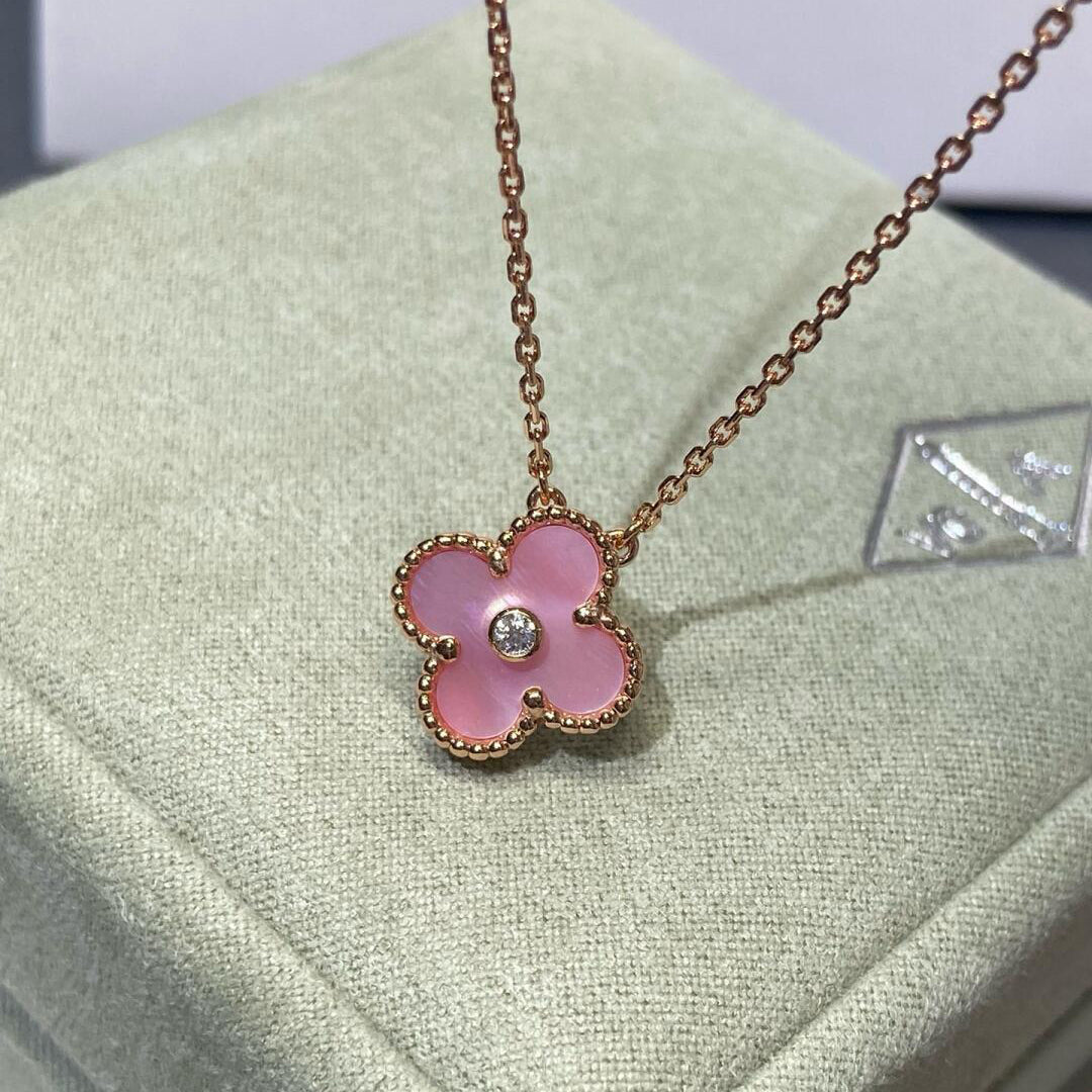 [Amore]CLOVER 15MM DIAMOND PINK MOP NECKLACE