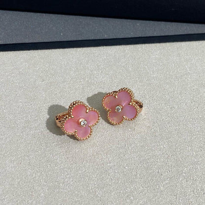 [Amore]CLOVER MEDIUM 1 DIAMOND PINK EARRINGS