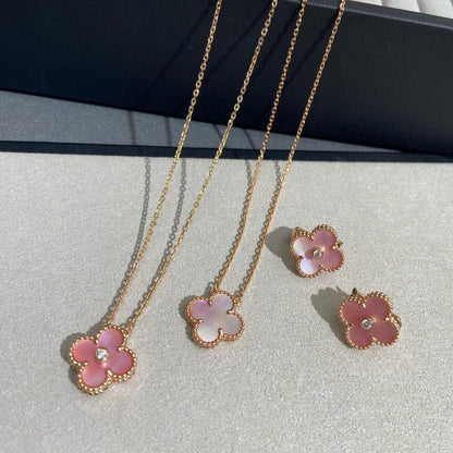 [Amore]CLOVER MEDIUM 1 DIAMOND PINK EARRINGS