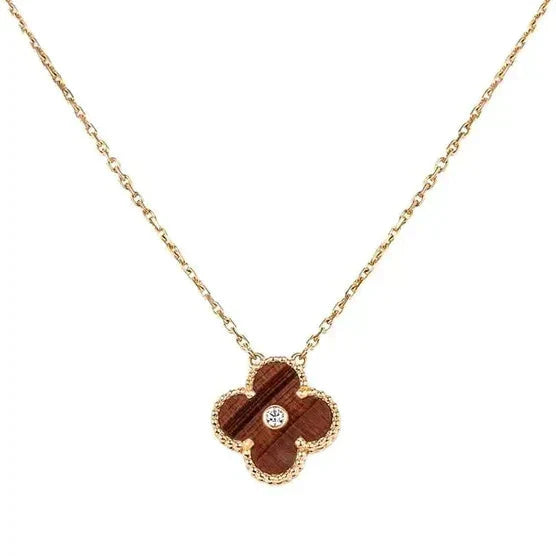 [Amore]CLOVER 15MM DIAMOND AND YELLOW TIGER'S EYE AGATE necklace