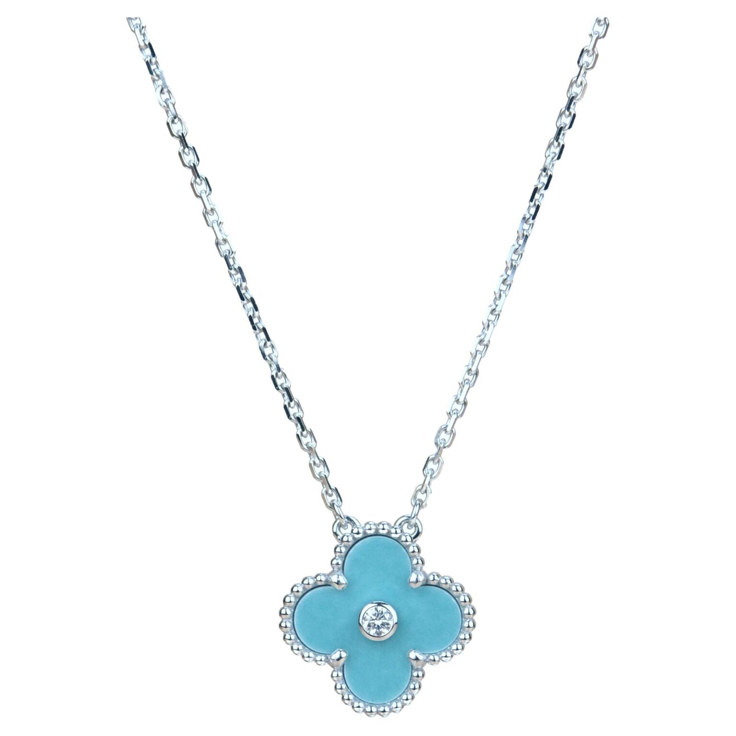 [Amore]CLOVER 15MM DIAMOND SVRES PORCELAIN  NECKLACE SILVER