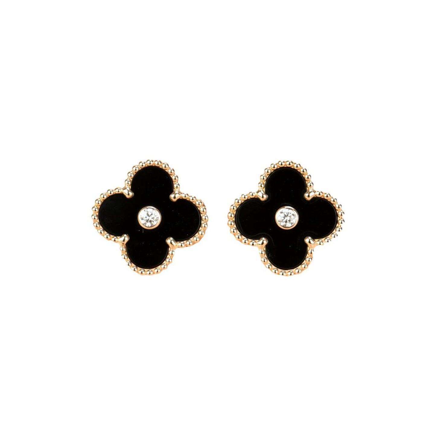 [Amore]CLOVER MEDIUM 1 MOTIFS ONYX DIAMOND EARRINGS