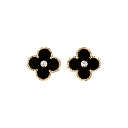 [Amore]CLOVER MEDIUM 1 MOTIFS ONYX DIAMOND EARRINGS