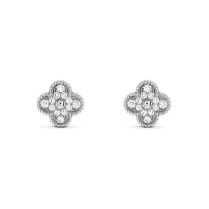 [Amore]CLOVER 1 MOTIFS DIAMOND STUD EARRINGS SILVER