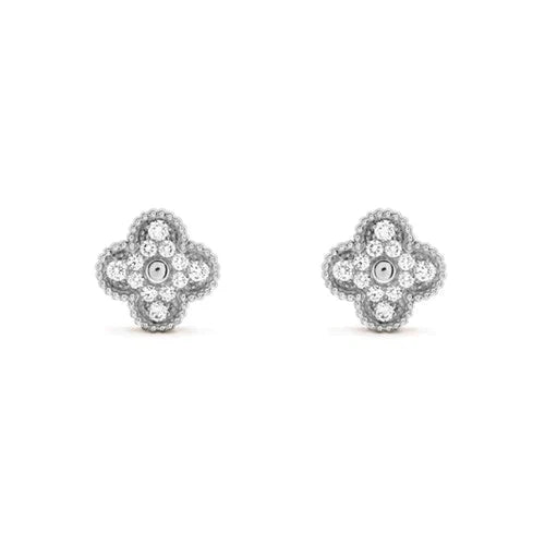 [Amore]CLOVER 1 MOTIFS DIAMOND STUD EARRINGS SILVER