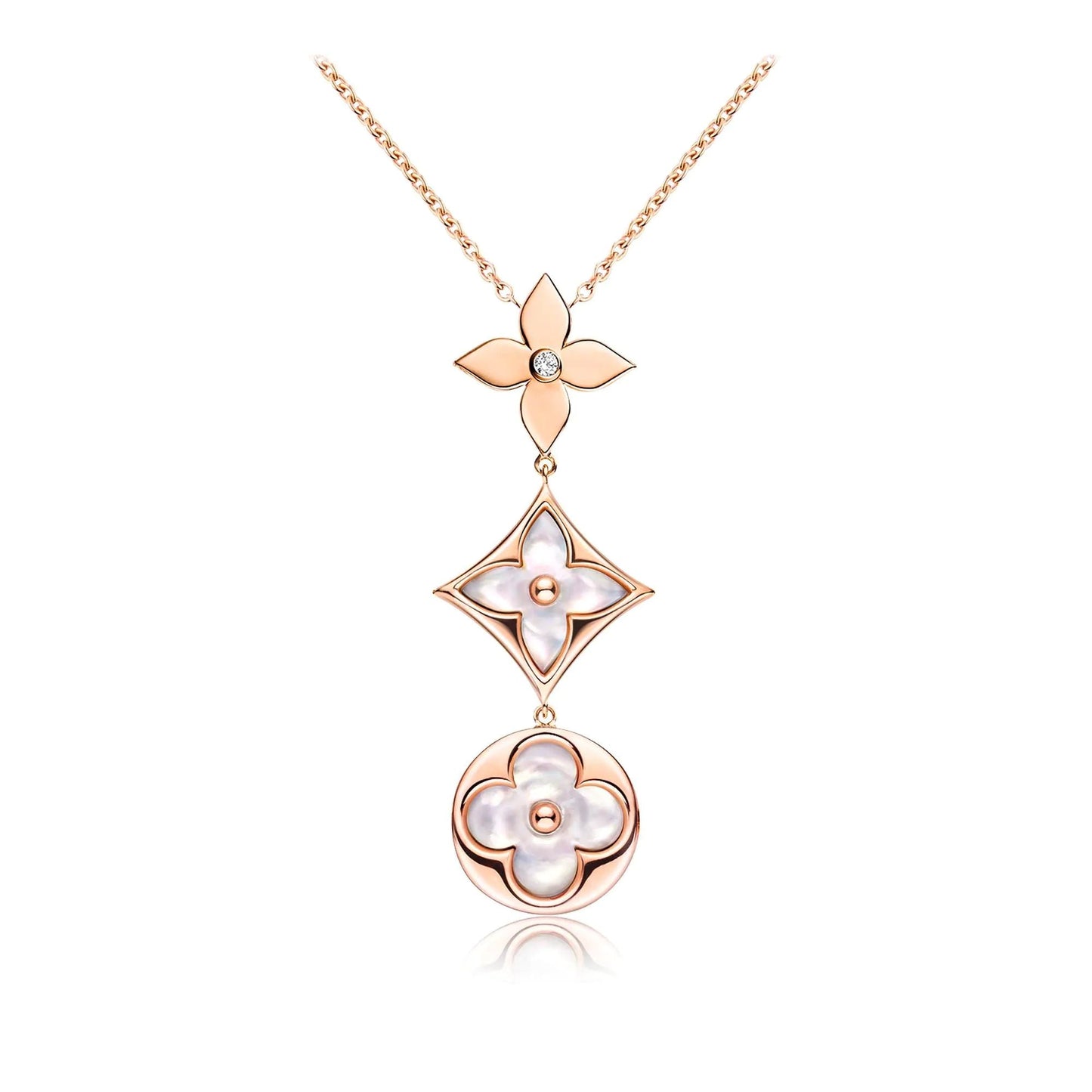 [Amore]COLOR BLOSSOM LARIAT NECKLACE PINK GOLD WHITE MOTHER PEARL AND DIAMOND