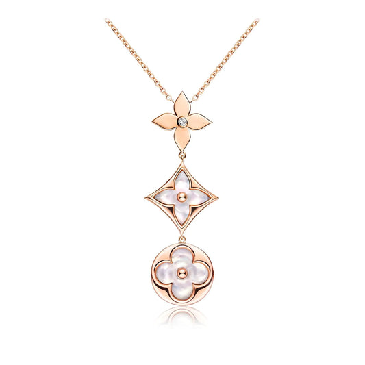 [Amore]COLOR BLOSSOM LARIAT NECKLACE PINK GOLD WHITE MOTHER PEARL AND DIAMOND