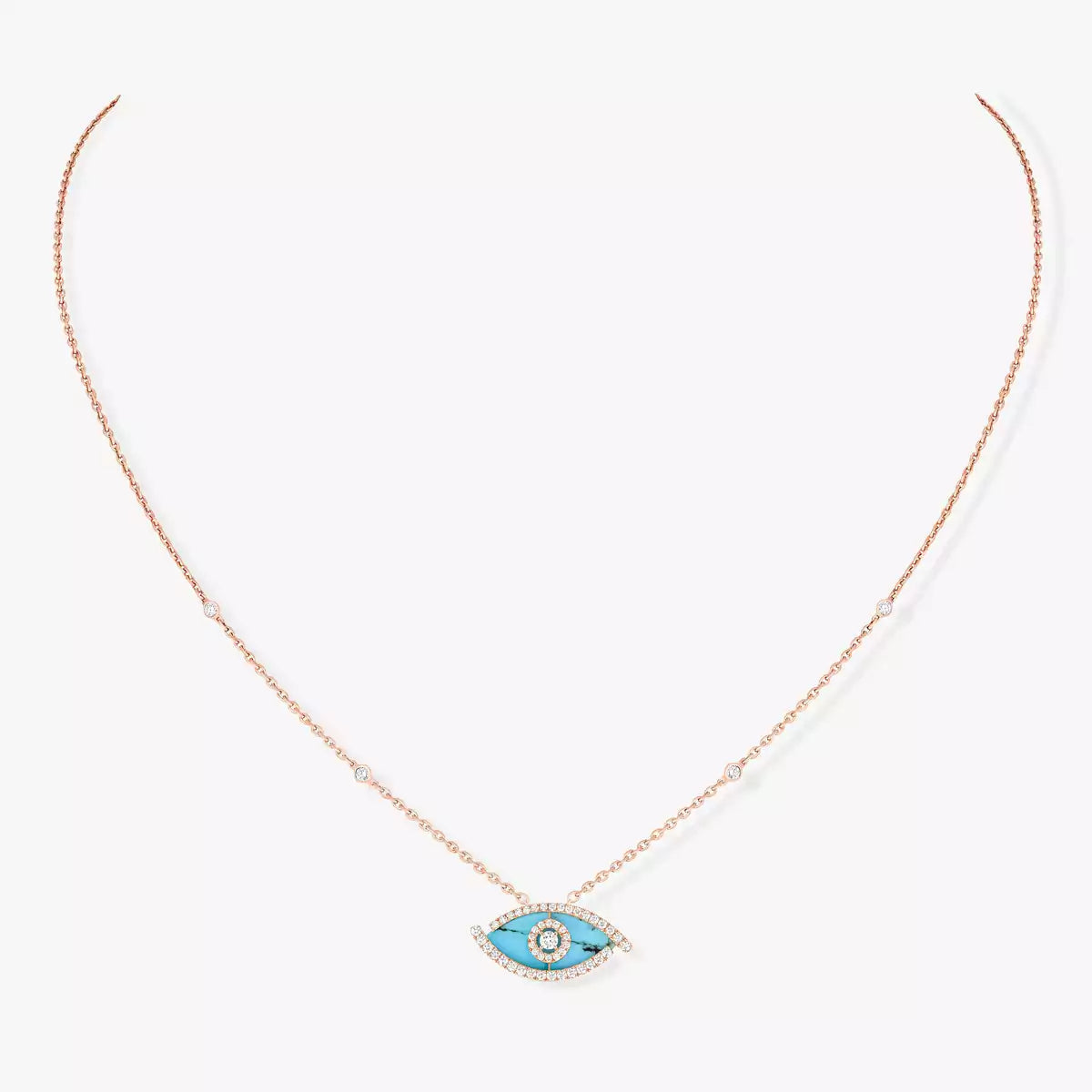 [Amore]Lucky Eye Diamond Necklace in Rose Gold and Turquoise