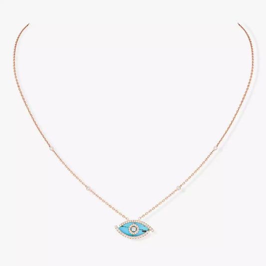 [Amore]Lucky Eye Diamond Necklace in Rose Gold and Turquoise