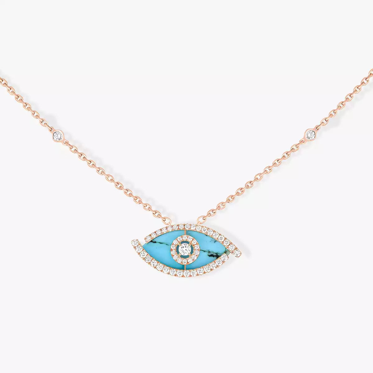[Amore]Lucky Eye Diamond Necklace in Rose Gold and Turquoise