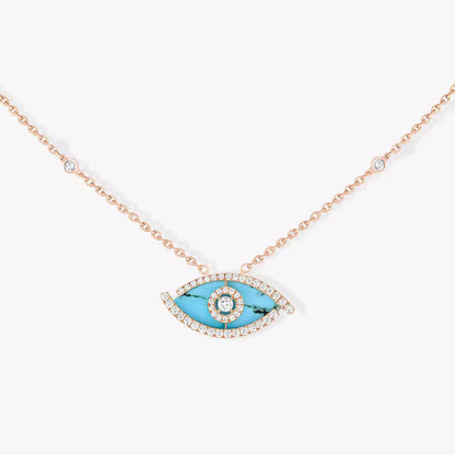 [Amore]Lucky Eye Diamond Necklace in Rose Gold and Turquoise