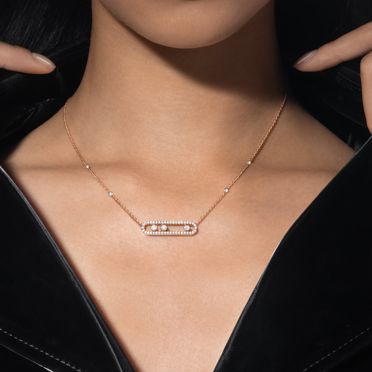 [Amore] Move Pave_ Rose Gold Diamond Necklace