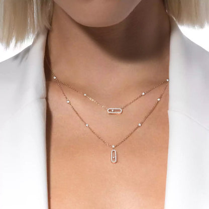 [Amore]2 Rows Rose Gold Diamond Pave_ Necklace Move Uno