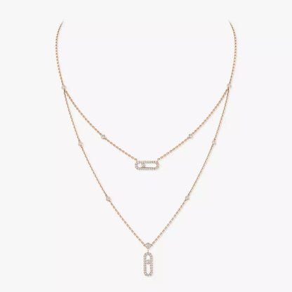 [Amore]2 Rows Rose Gold Diamond Pave_ Necklace Move Uno