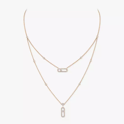 [Amore]2 Rows Rose Gold Diamond Pave_ Necklace Move Uno