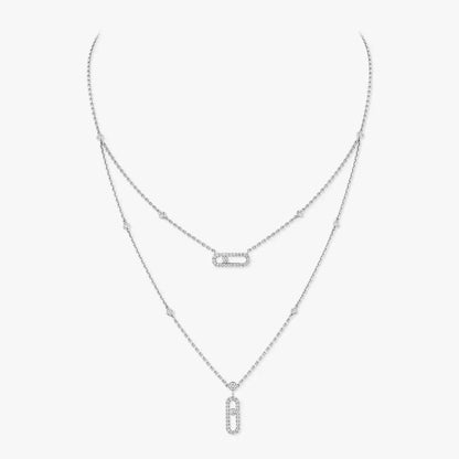 [Amore]2 Rows Rose Gold Diamond Pave_ Necklace Move Uno