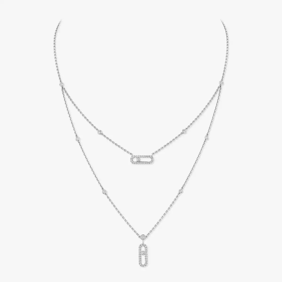 [Amore]2 Rows Rose Gold Diamond Pave_ Necklace Move Uno