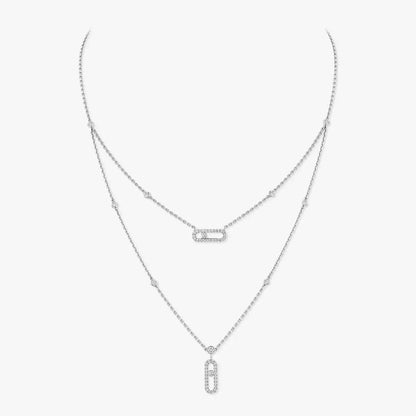 [Amore]2 Rows Rose Gold Diamond Pave_ Necklace Move Uno