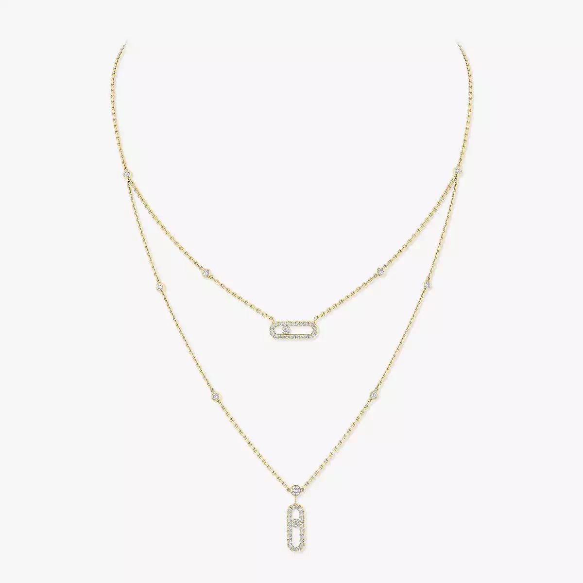 [Amore]2 Rows Rose Gold Diamond Pave_ Necklace Move Uno