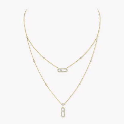 [Amore]2 Rows Rose Gold Diamond Pave_ Necklace Move Uno
