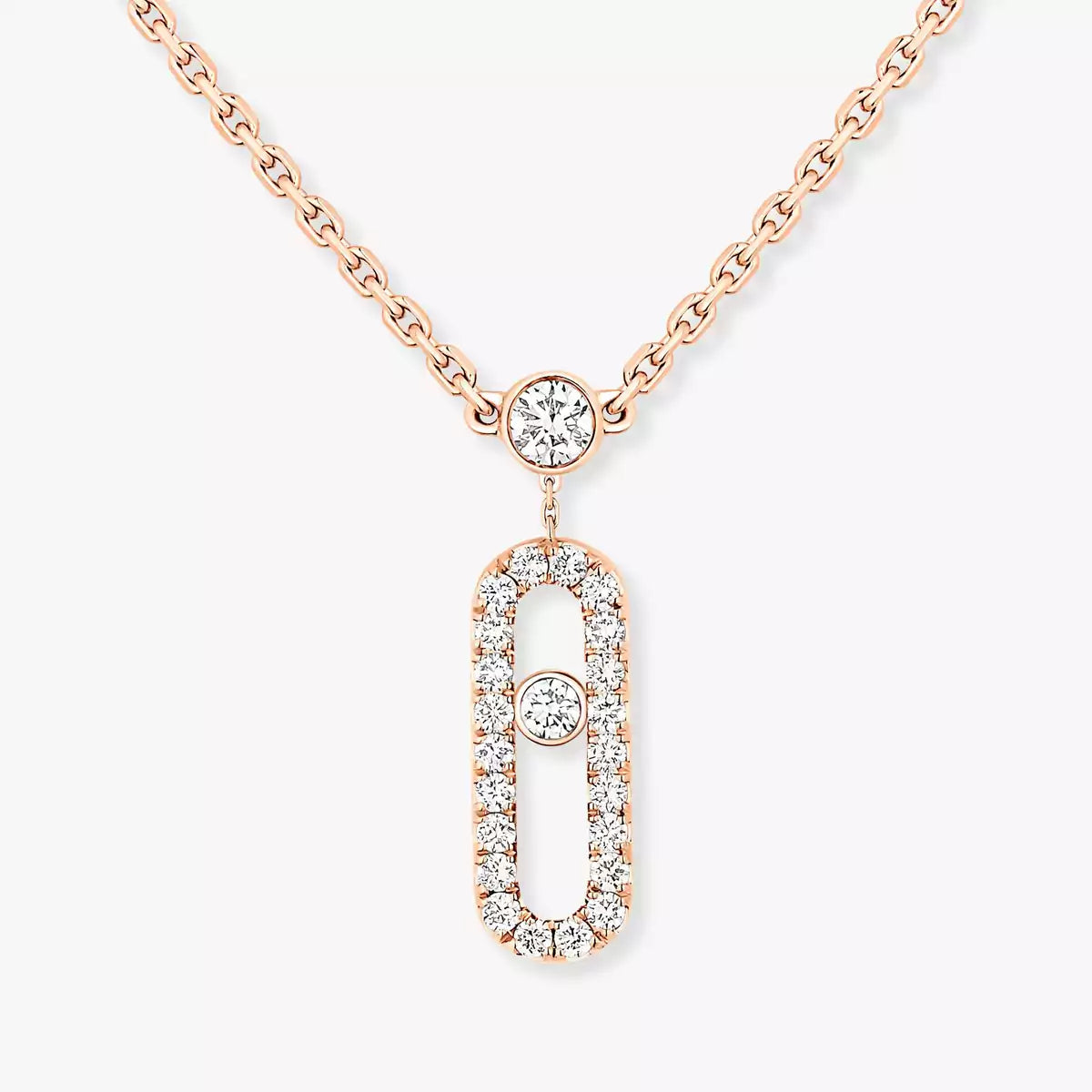 [Amore]2 Rows Rose Gold Diamond Pave_ Necklace Move Uno