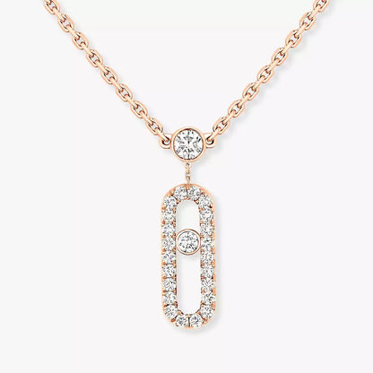 [Amore]2 Rows Rose Gold Diamond Pave_ Necklace Move Uno
