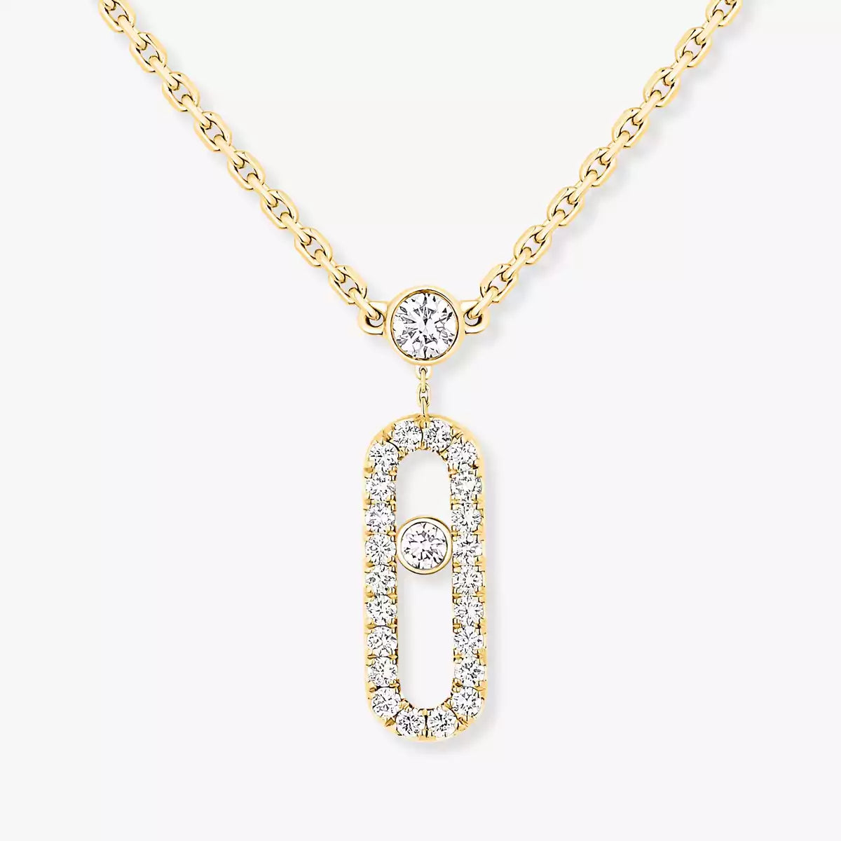 [Amore]2 Rows Rose Gold Diamond Pave_ Necklace Move Uno