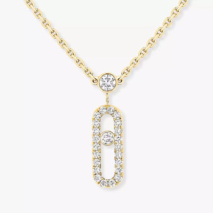 [Amore]2 Rows Rose Gold Diamond Pave_ Necklace Move Uno