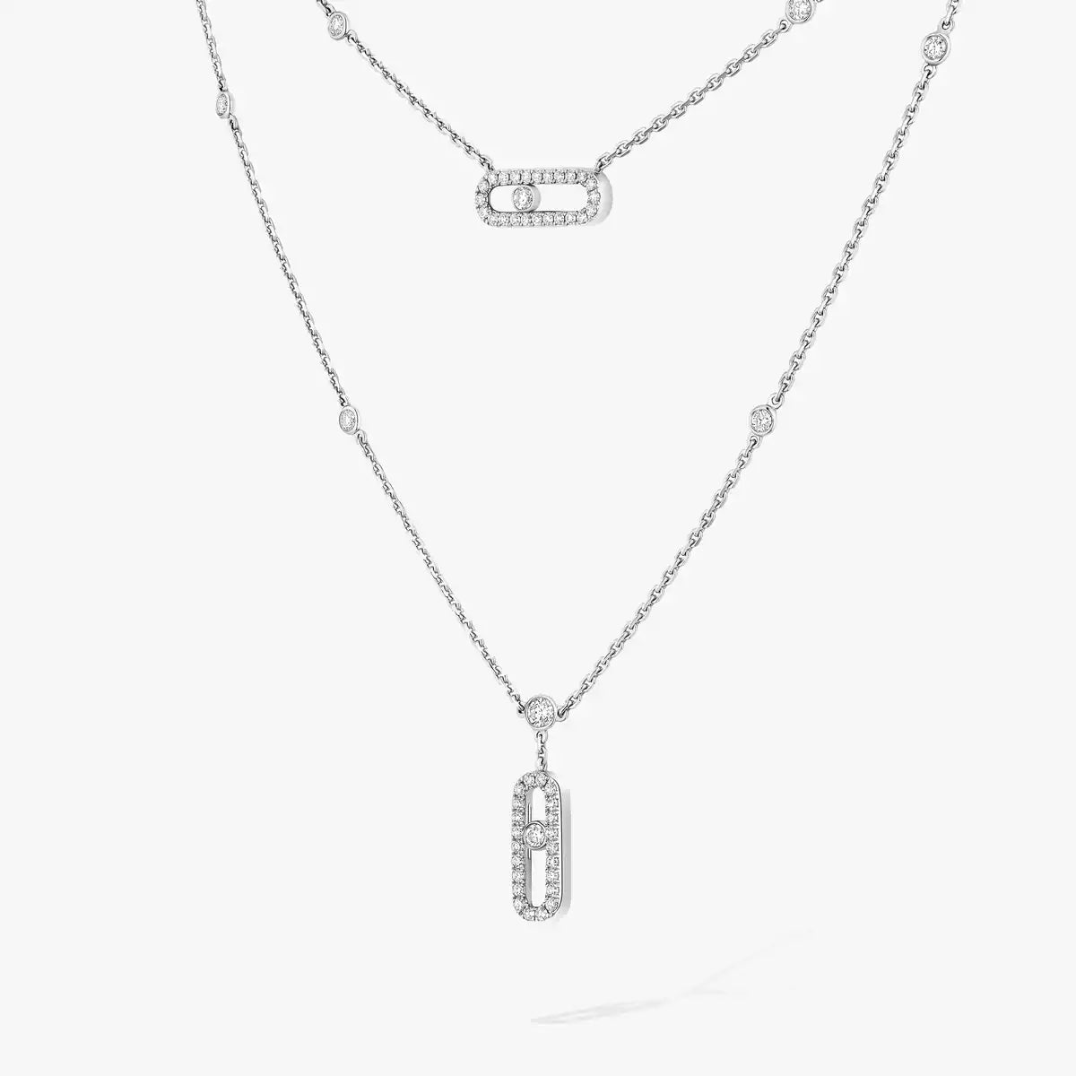 [Amore]2 Rows Rose Gold Diamond Pave_ Necklace Move Uno