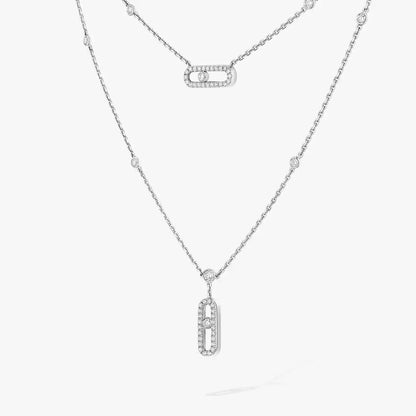 [Amore]2 Rows Rose Gold Diamond Pave_ Necklace Move Uno