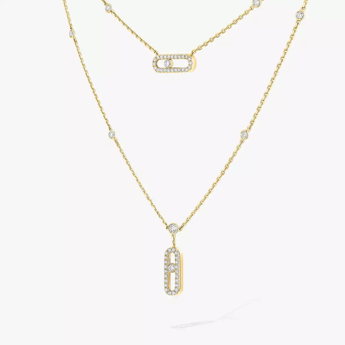 [Amore]2 Rows Rose Gold Diamond Pave_ Necklace Move Uno