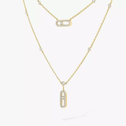 [Amore]2 Rows Rose Gold Diamond Pave_ Necklace Move Uno