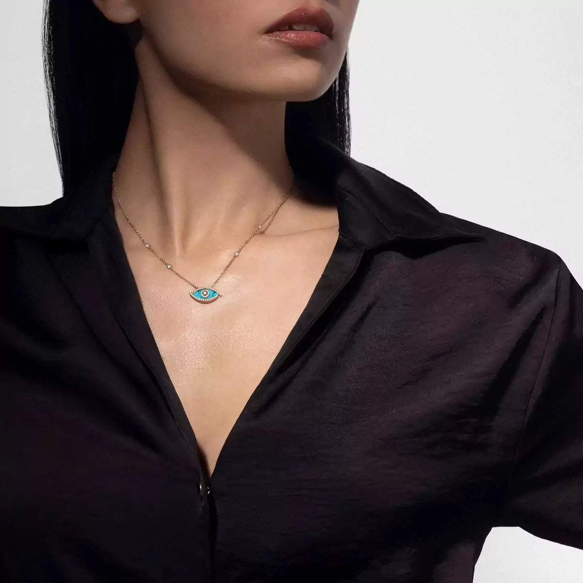 [Amore]Lucky Eye Diamond Necklace in Rose Gold and Turquoise