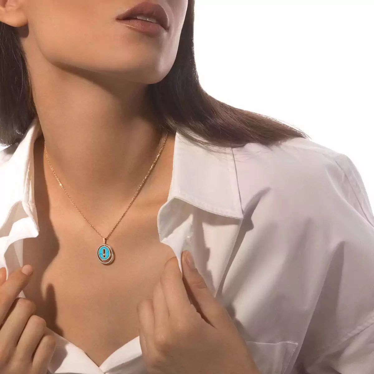 [Amore]Lucky Move Diamond Necklace in Rose Gold and White Mother-of-Pearl