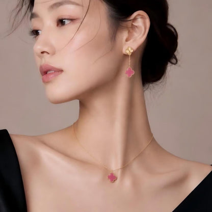 [Amore] NEW CLOVER 15MM PINK ENAMEL NECKLACE