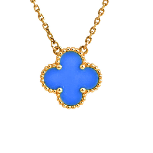 [Amore]CLOVER 15MM BLUE AGATE NECKLACE