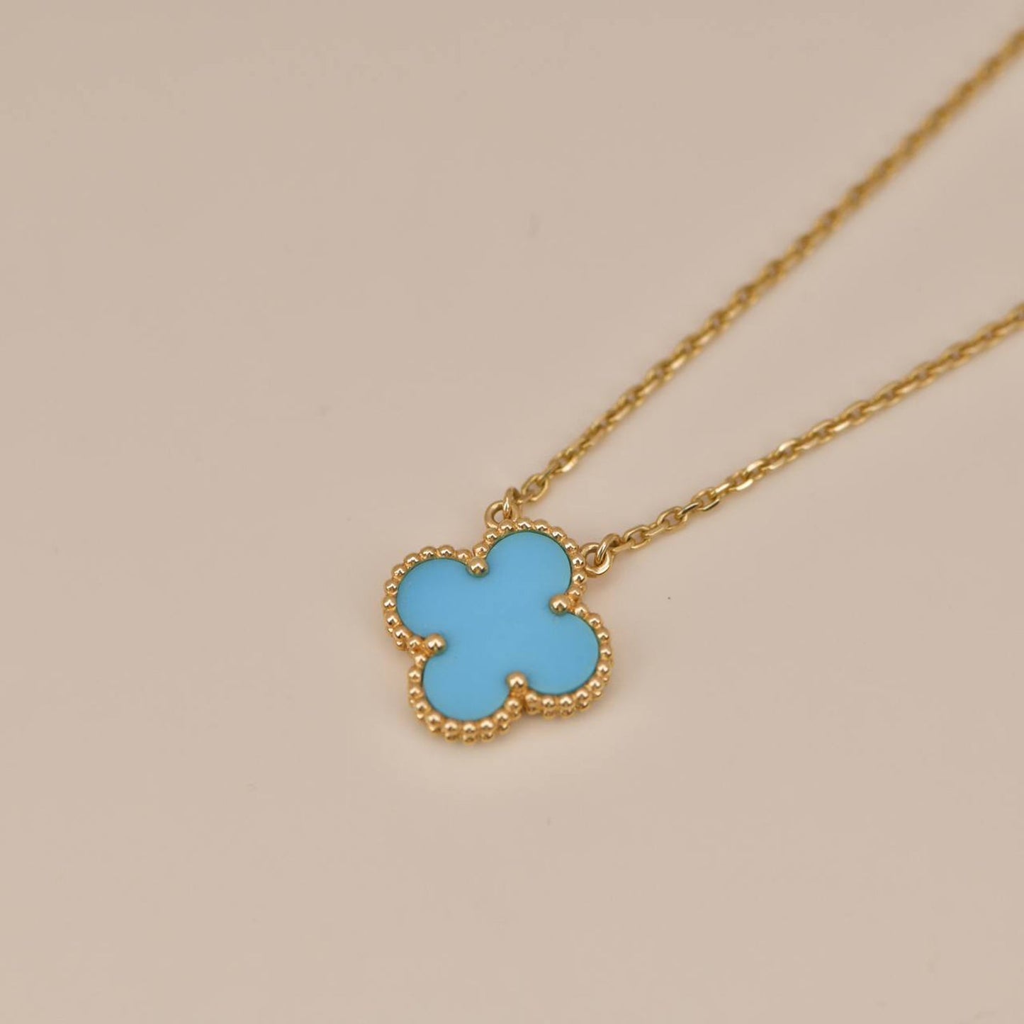 [Amore]CLOVER 15MM VINTAGE TURQUOISE NECKLACE