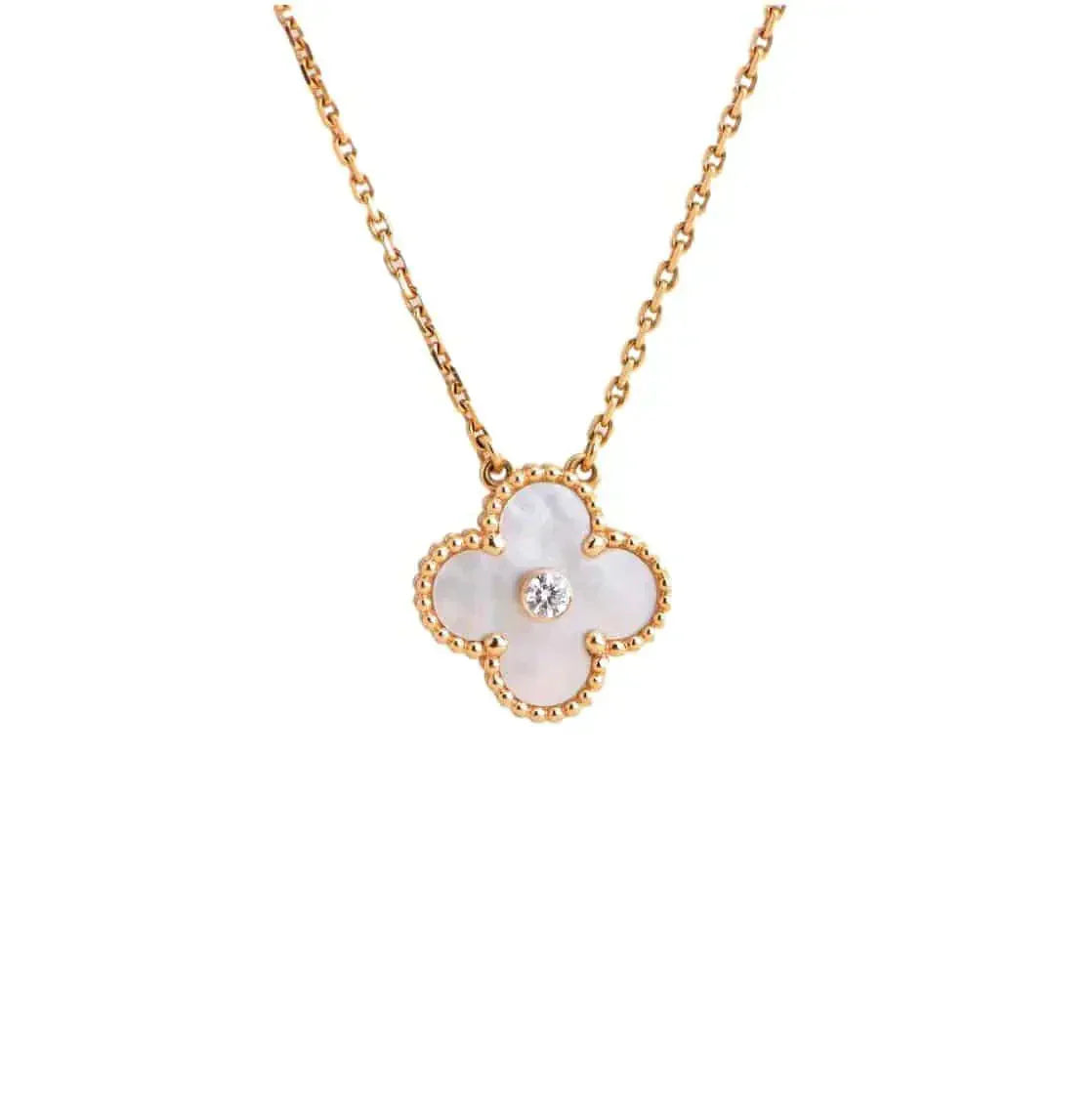 [Amore]CLOVER 15MM DIAMOND WHITE FRITILLARIA NECKLACE