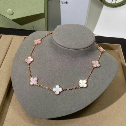 [Amore]CLOVER 10 MOTIFS PINK MOP NECKLACE