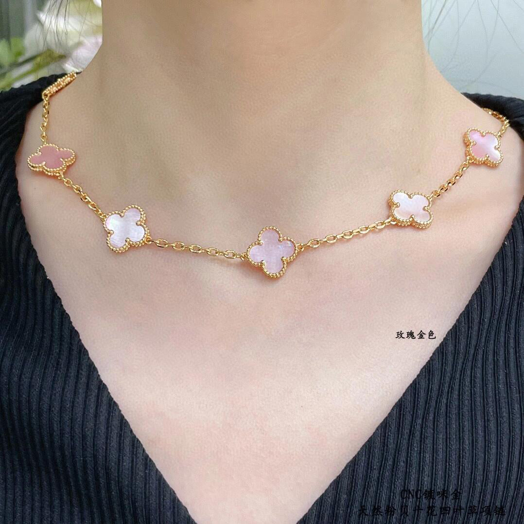 [Amore]CLOVER 10 MOTIFS PINK MOP NECKLACE