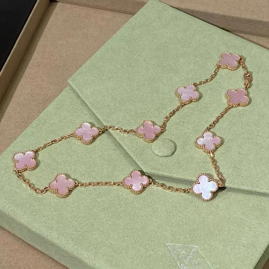 [Amore]CLOVER 10 MOTIFS PINK MOP NECKLACE