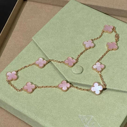 [Amore]CLOVER 10 MOTIFS PINK MOP NECKLACE