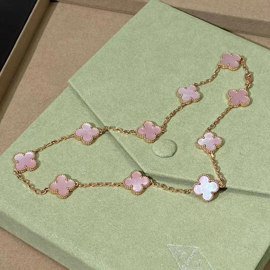 [Amore]CLOVER 10 MOTIFS PINK MOP NECKLACE