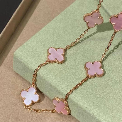 [Amore]CLOVER 10 MOTIFS PINK MOP NECKLACE