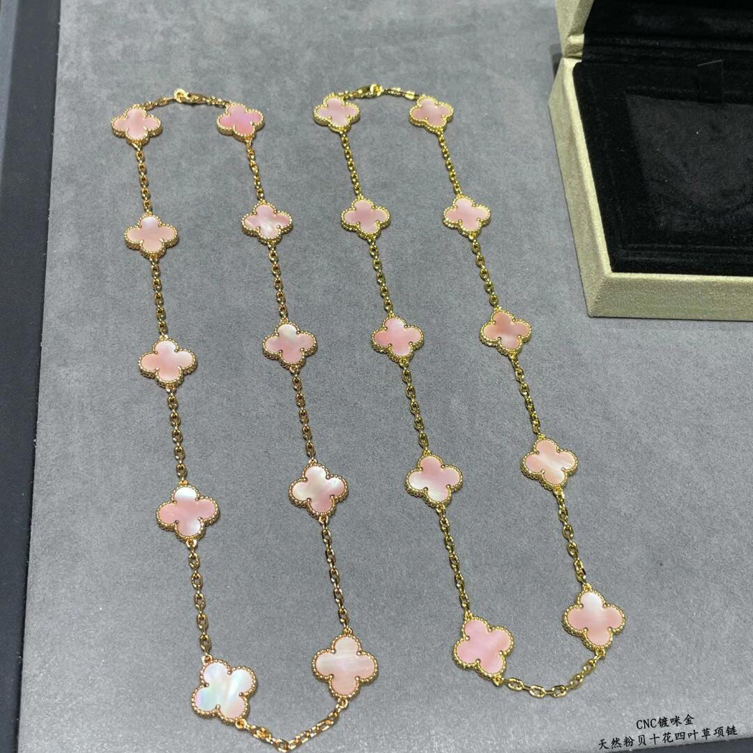 [Amore]CLOVER 10 MOTIFS PINK MOP NECKLACE