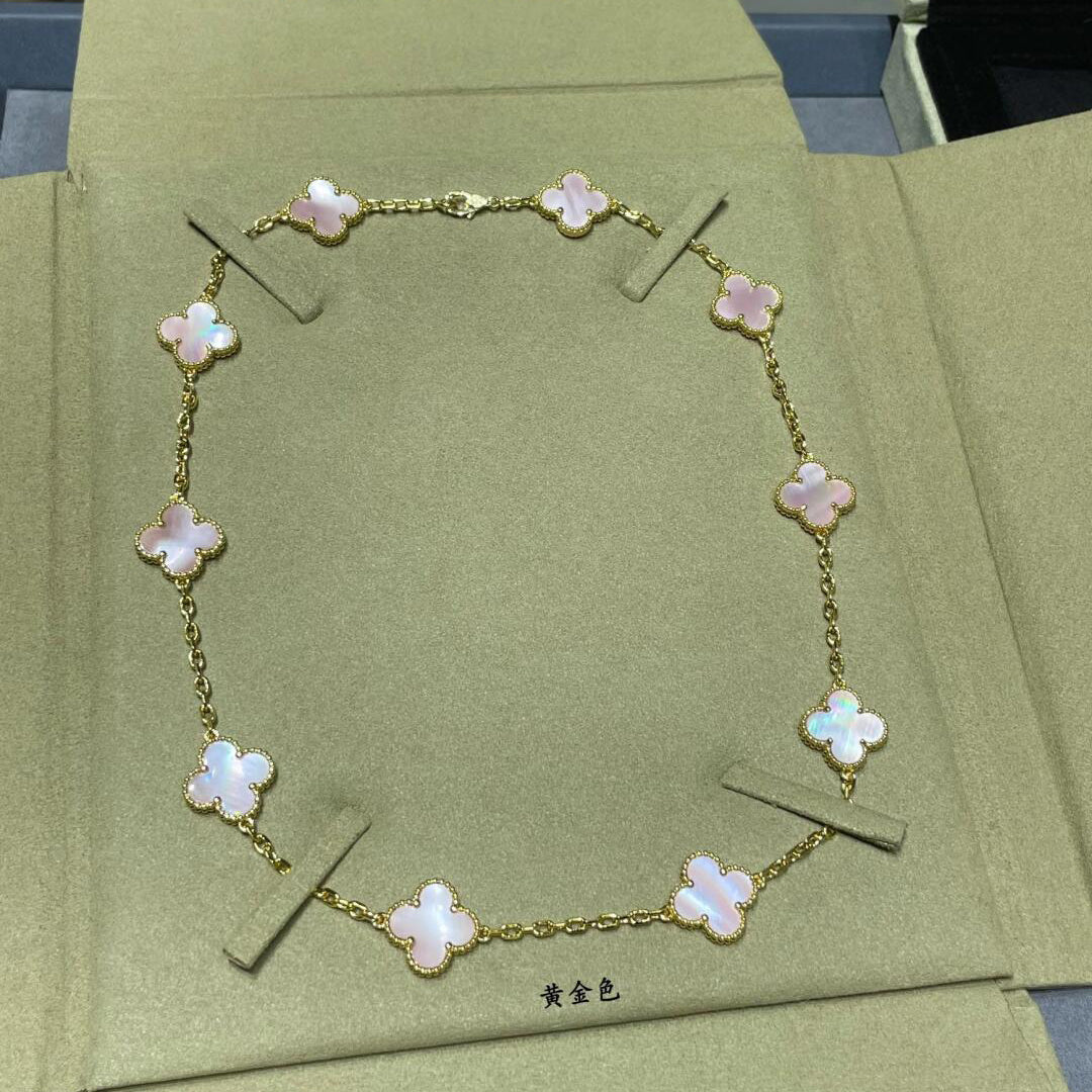 [Amore]CLOVER 10 MOTIFS PINK MOP NECKLACE